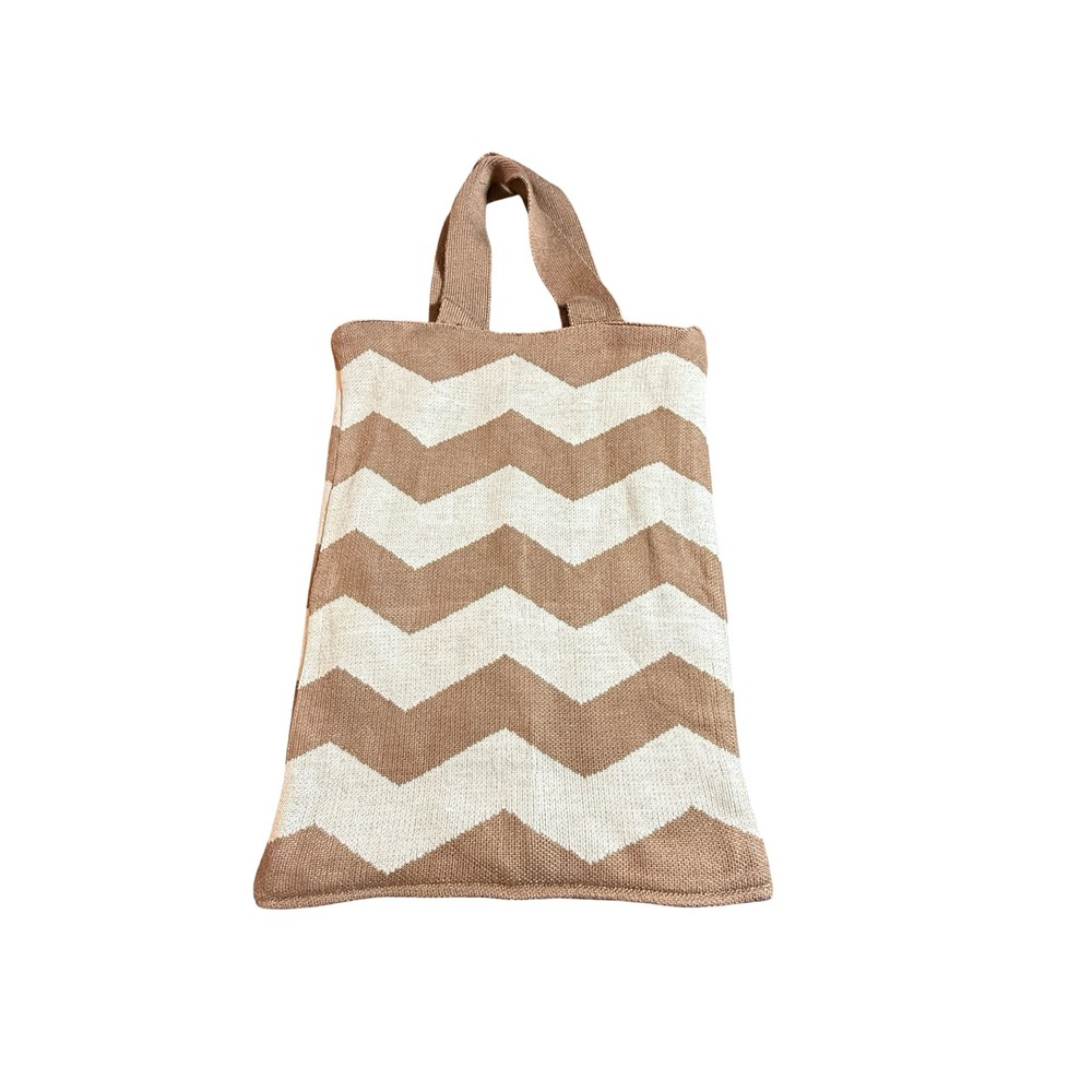 Hansel From Basel Chevron Knit Tote Bag Tan Brown Cream Zig Zag Cotton Market